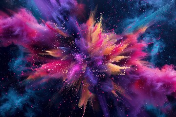 Wall Mural - Explosion of multicolored holi powder. Splash of bright colorful paint. Abstract pattern of colored dust burst. Colorful art background.