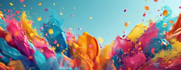 Wall Mural - Explosion of colorful paint. Splash of bright multicolored paint. Vibrant art background with motion effect.