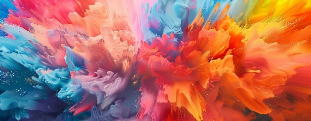 Wall Mural - Explosion of multicolored holi powder. Splash of bright colorful paint. Abstract pattern of colored dust burst. Colorful art background.