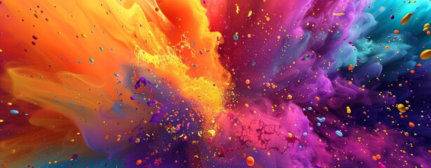 Wall Mural - Explosion of multicolored holi powder. Splash of bright colorful paint. Abstract pattern of colored dust burst. Colorful art background.