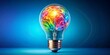 © BrilliantPixels - The Illuminated Mind A Colorful Brain Inside a Lightbulb on Blue Background,  brain, lightbulb, creativity,  idea