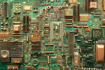 Poster - highresolution image showcasing various electronic components and circuit pathways on a green pcb