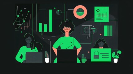 Poster - Three Women Working On Laptops in a Modern Office Setting
