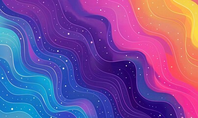 A dynamic abstract background featuring colorful light streaks in flowing wave patterns, set against a starry dark backdrop.