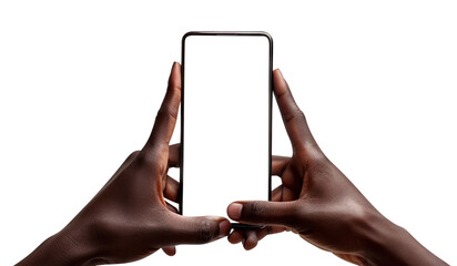 Wall Mural - Mobile phone in hands of an African American man, cut out