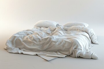 Canvas Print - Crumpled white duvet and pillows on an unmade bed in a simple, bright bedroom setting