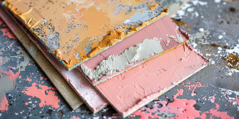 Wall Mural - Close-up of wall paint color palette samples at table, paint color palette for renovation