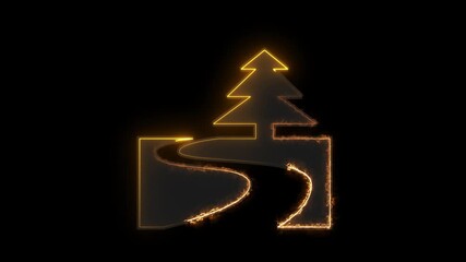 Wall Mural - Concept christmas tree icon orange neon glow style .Christmas tree neon On the black background.