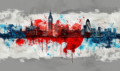 Wall Mural - Design a flag with a city skyline, realistic photo