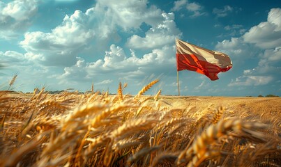 Wall Mural - Design a flag with elements from Poland's countryside, realistic photo