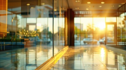 Wall Mural - Blurred empty hotel building with glass windows and space for background