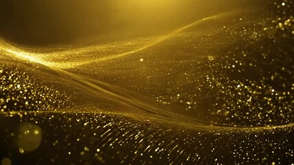 Poster - Golden particles are flowing on black background, forming a magical wave of shining light perfect for luxurious designs