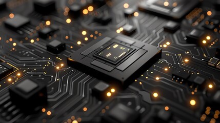 Poster - Close-up of a circuit board with glowing components representing advanced technology and modern electronics.