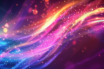Poster - Colorful abstract background with dynamic light waves and sparkling particles