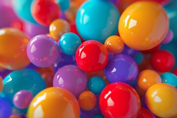 Poster - vibrant background of glossy, multicolored 3d spheres with a shallow depth of field