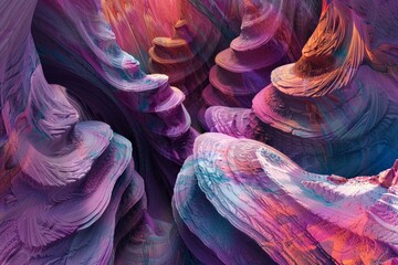 Vibrant and colorful fractal art of a digital landscape canyon with textured surface, creating a modern and surreal environment, perfect for highresolution image printing and wall decoration