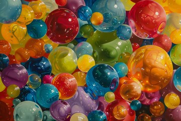 Poster - Vibrant and colorful 3d abstract bubble background with a glossy, rainbow cluster texture and multicolored digital art