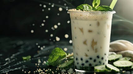 Canvas Print - A drink with cucumbers and mint leaves in it