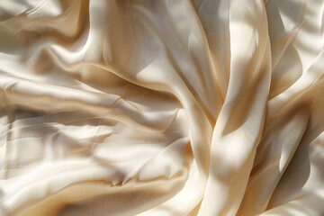 Wall Mural - Beige satin fabric texture background with sunlight and shadow from window. 