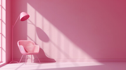 Wall Mural - Monochrome pink room with a chair and lamp. Perfect background for a website or presentation.