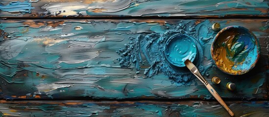 Canvas Print - Artistic Palette with Turquoise and Gold Paint