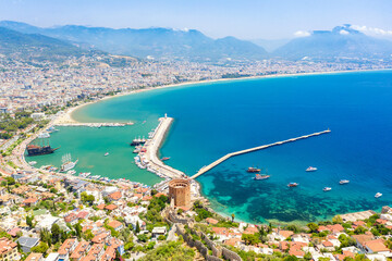 Wall Mural - Kizil Kule Red tower fortress and Alanya city in Turkey, Asia