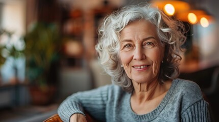 Wall Mural - happy senior woman smiling at home ai generated