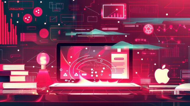 Futuristic Desktop with Neon Lights and Abstract Designs