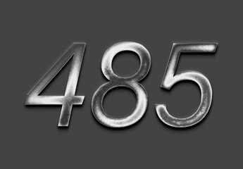 Wall Mural - Chrome metal 3D number design of 485 on grey background.