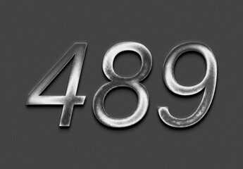 Poster - Chrome metal 3D number design of 489 on grey background.