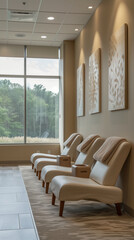 Wall Mural - Modern clinic lobby area, contemporary waiting room with comfortable furniture