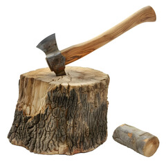 Axe on tree stump isolated on a white background, png