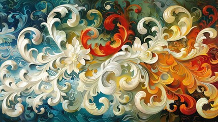 Canvas Print -   A vibrant artwork depicting multicolored vortices against a backdrop of blue, yellow, red, and white