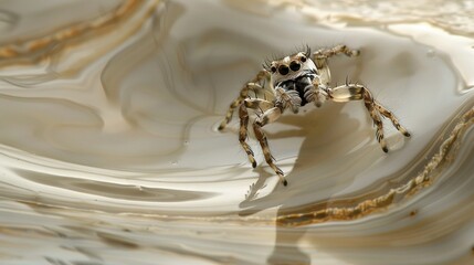 Wall Mural -   A spider dances on the surface of water as ripples surround it