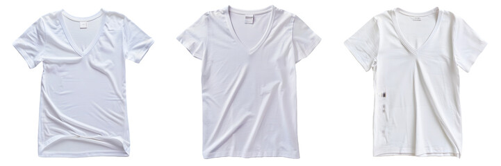 Wall Mural - White t-shirt collection with varied necklines, isolated on a white background, png