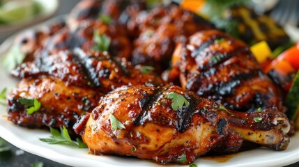 Poster - Closeup of Grilled Chicken Leg with Barbecue Sauce