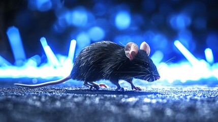 Sticker -    a rat on a blue carpet with blurred background