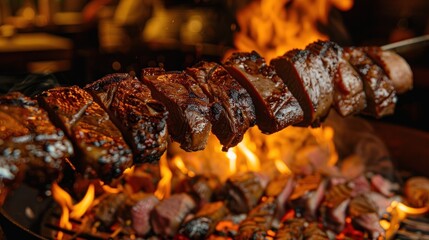 Poster - Grilled Meat Skewers On Fire