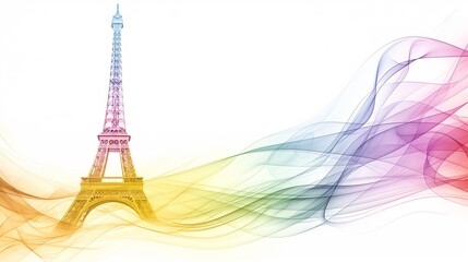 Wall Mural - Eiffel Tower with Rainbow Waves