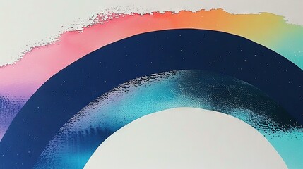 Sticker -  A multicolored depiction of a rainbow, centering two distinct white circles