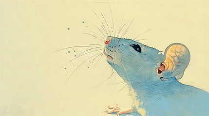 Sticker -   A rat with an open mouth and wide-open eyes has droplets falling from its ears in a drawing