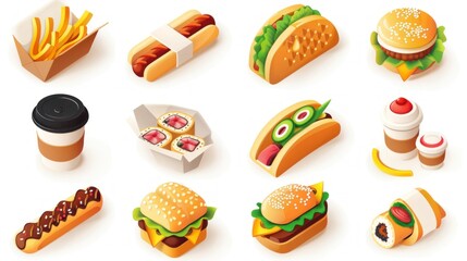 Wall Mural - Collection of Fast Food Icons