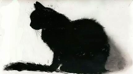 Sticker -   A black cat sits on a white floor alongside another black cat with long whiskers