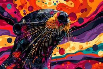 Sticker - Otter in Abstract Colors