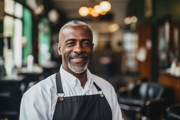 portrait of a middle aged african american hair salon owner