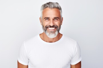 Sticker - Smiling bearded mature man portrait against white background