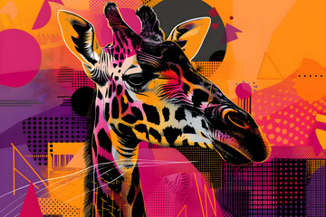 Poster - Giraffe in a Geometric World