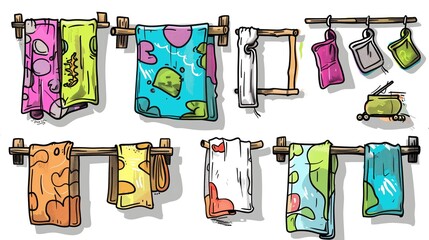 Wall Mural - Graffiti stickers collection, isolated cartoon Towel Rack, white background, vector graphics in clip art style,  generated AI