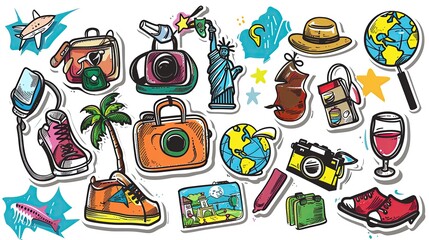 Wall Mural - Graffiti stickers collection, isolated cartoon Travel Agent, white background, vector graphics in clip art style,  generated AI