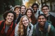 © CojanAI - Portrait of a smiling diverse group of students on campus